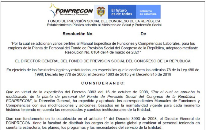 Proyecto de Resolución -adición perfiles al Manual de funciones de FONPRECON